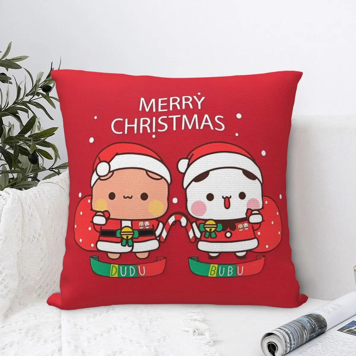 Bubu Dudu Xmas Holiday Square Pillow Covers Home Adorable Christmas Cushion Cover Funny Decor Pillow Cover 45*45