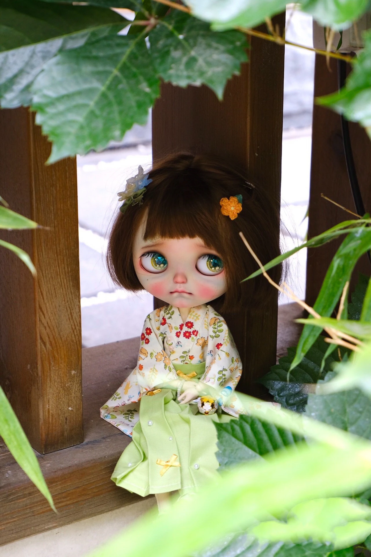 Blythe clothes Kimono, Green floral graduation dress 1/6 30cm BJD anime girl (Fit for Pullip,Ob24, Licca)