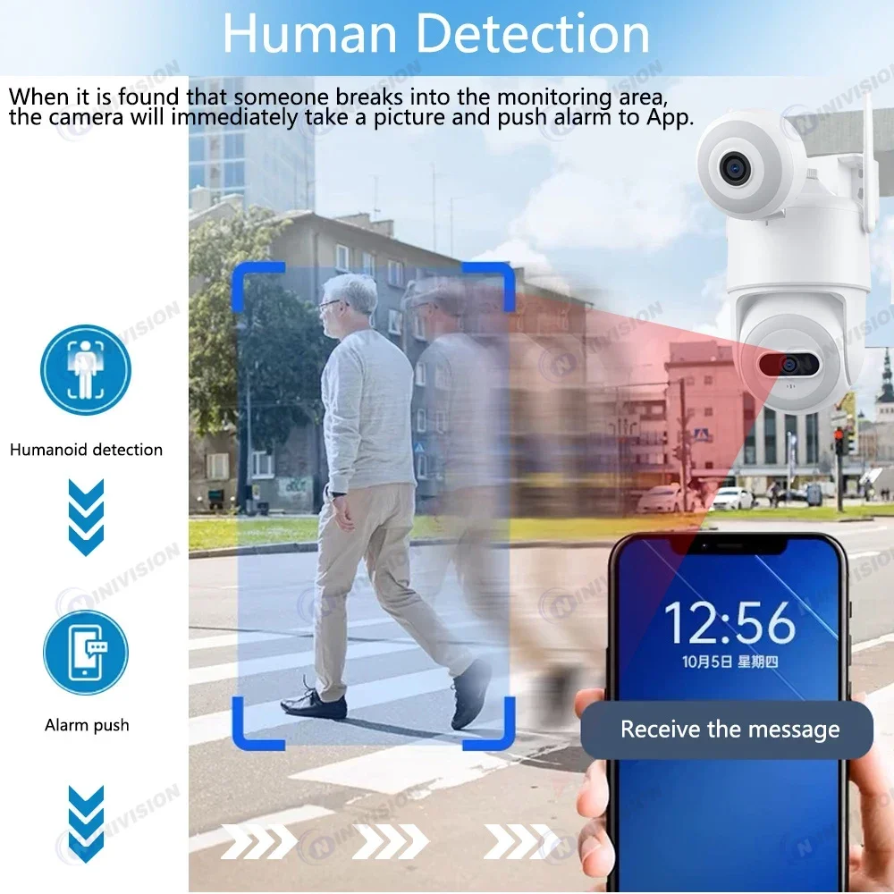 4K 8MP WIFI Camera Dual Lens Dual Screen IP PTZ Camera Outdoor AI Human Detection Tracking Color Night Vision CCTV Surveillance