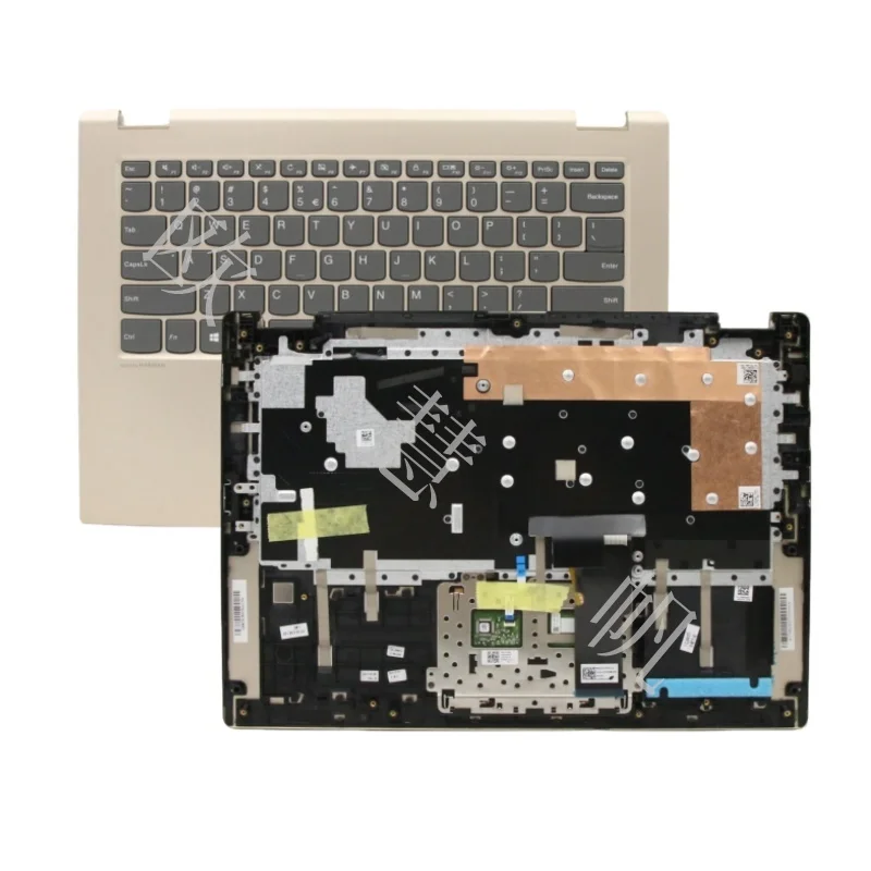 T New Replacement for Lenovo Ideapad Yoga 520-14IKB Laptop Palmrest Upper Cover with Fingerprint Hole US/Italy Keyboaed Gold