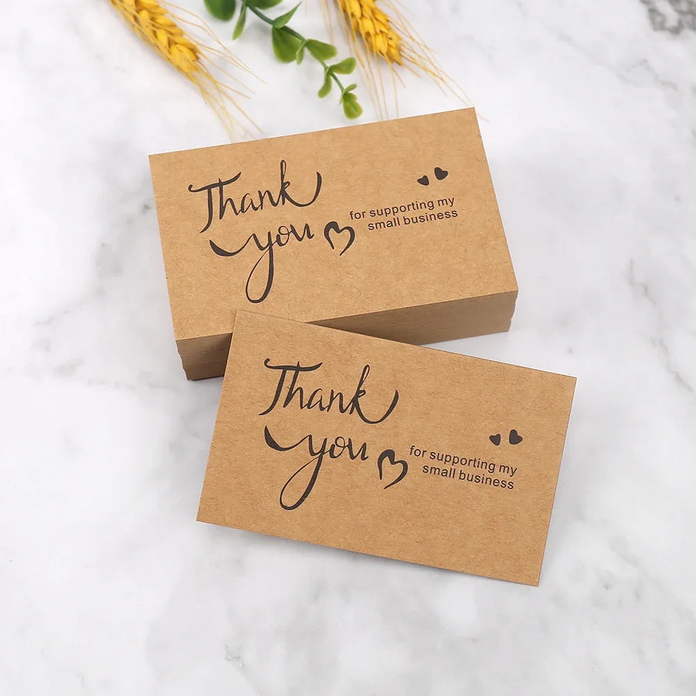 

50pcs Thank You Cards Kraft Paper Thank You for Supporting My Small Business Greeting Card Shop Store Packaging Supplies Decor