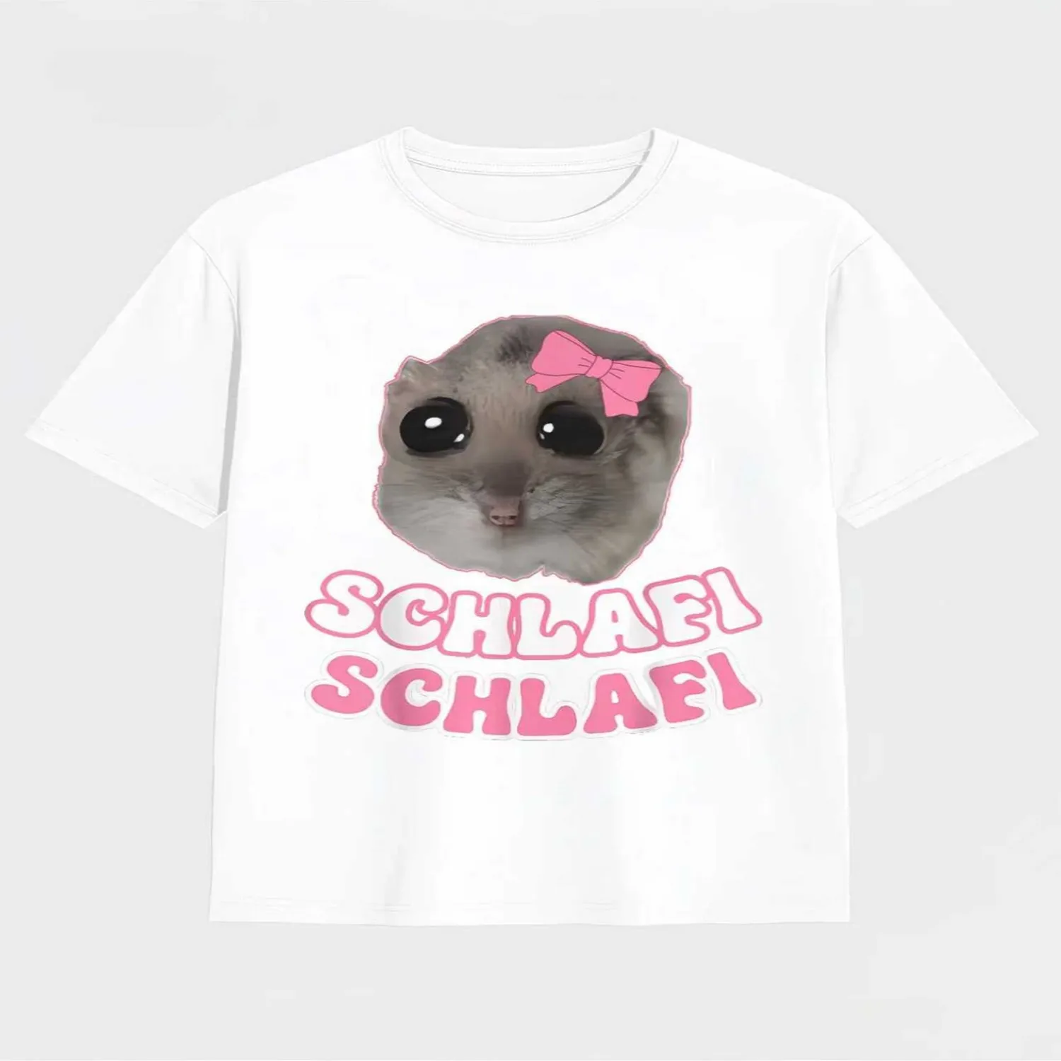 New Sleeping Hamster T-Shirt - Pink Bow and Sleepy Eyes Design - Short Sleeve Crew Neck Shirt, Perfect for Anime Lovers, Cute Hamster Fans, and Daily Wear - Fun Animal Graphic Tee, Unisex, Collec Short Sleeve T Shirt, Birthday Gift Tee