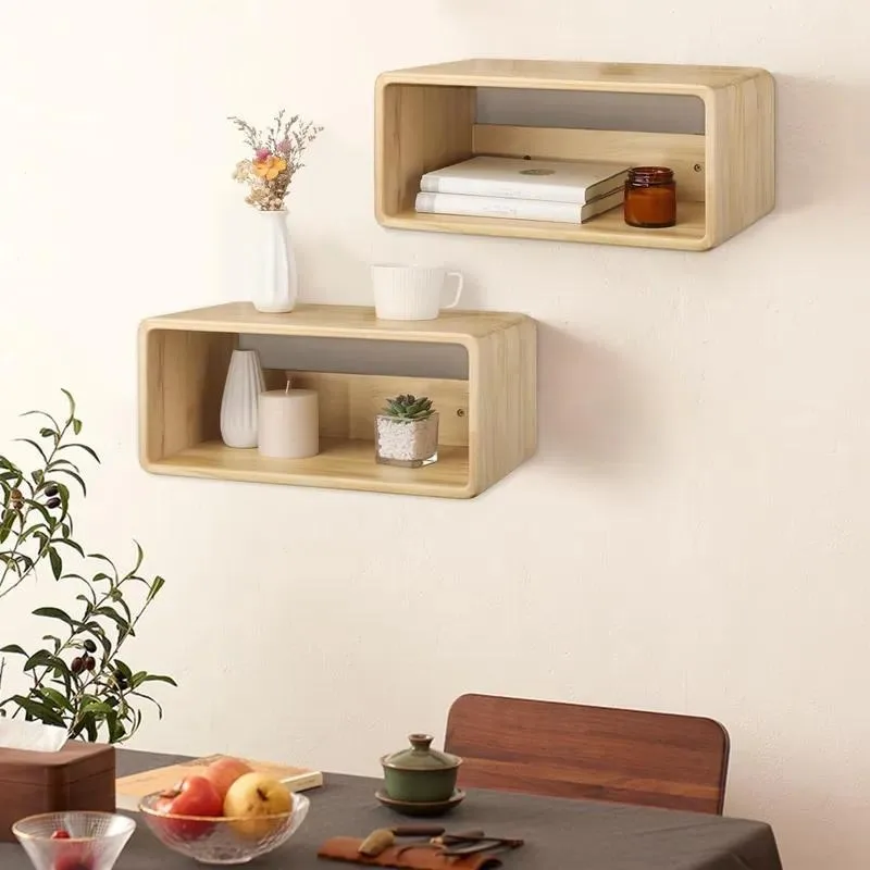 Wooden Wall Mounted Bedside Table Simple Style Floating Nightstand for Bedroom Bathroom Storage Rack Side Shelf Furniture
