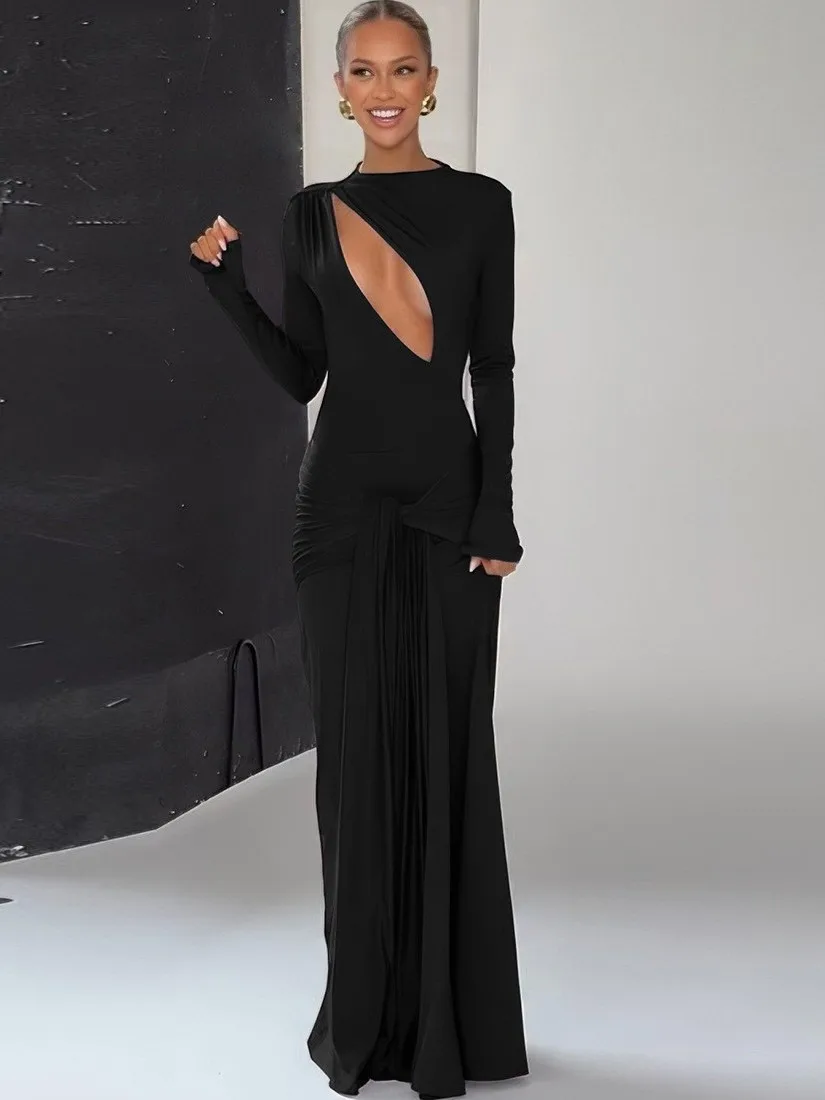 

Женская модная одежда: Длинное платье с вырезами, высокая талия, утолщенная ткань, производство Китай, весенняя коллекция