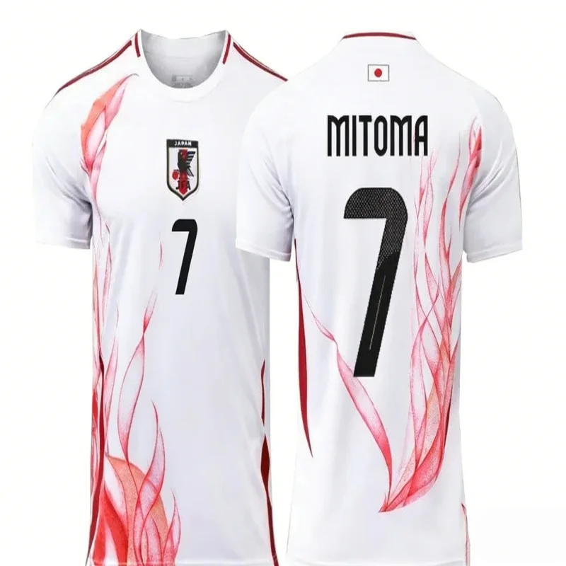 Japan Soccer Jersey 2026 Crest Fan Football Shirt Number 10 Flame Crack Print Shoulder Panel Short‑Sleeve Supporter Uniform
