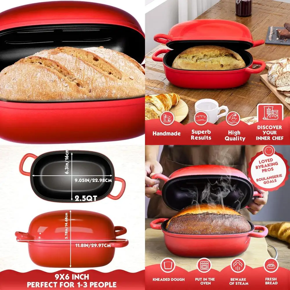 

9x6 Inch Cast Iron Bread Pan with Lid - 2.5 Quart Dutch Oven for Homemade Bread Baking