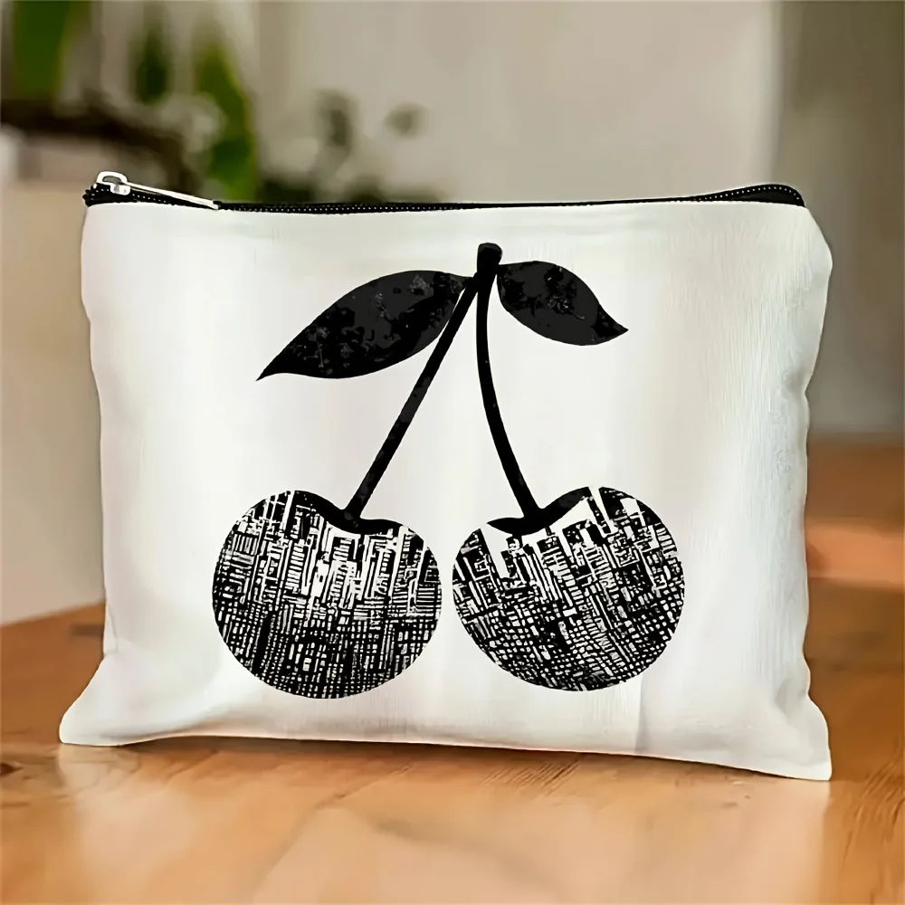 

A Cherry Print Makeup Bag- Multifunctional Zipper Pouch, Jewelry Storage Bag, Perfect Travel Zipper Small Storage Bag.