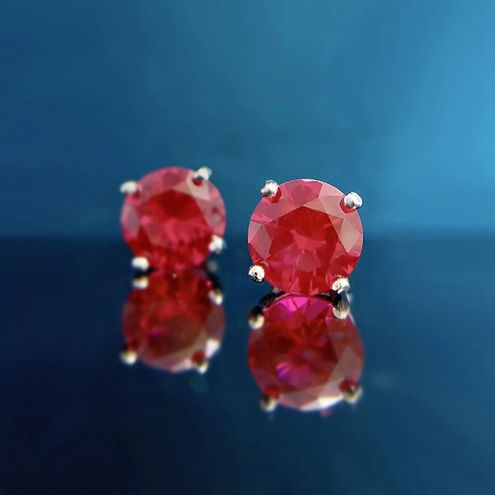 Vinregem 18K White Gold 6.5MM 1CT Round Simulates Ruby Gemstone Stud Earrings Vintage 925 Sterling Silver Jewelry Drop Shipping