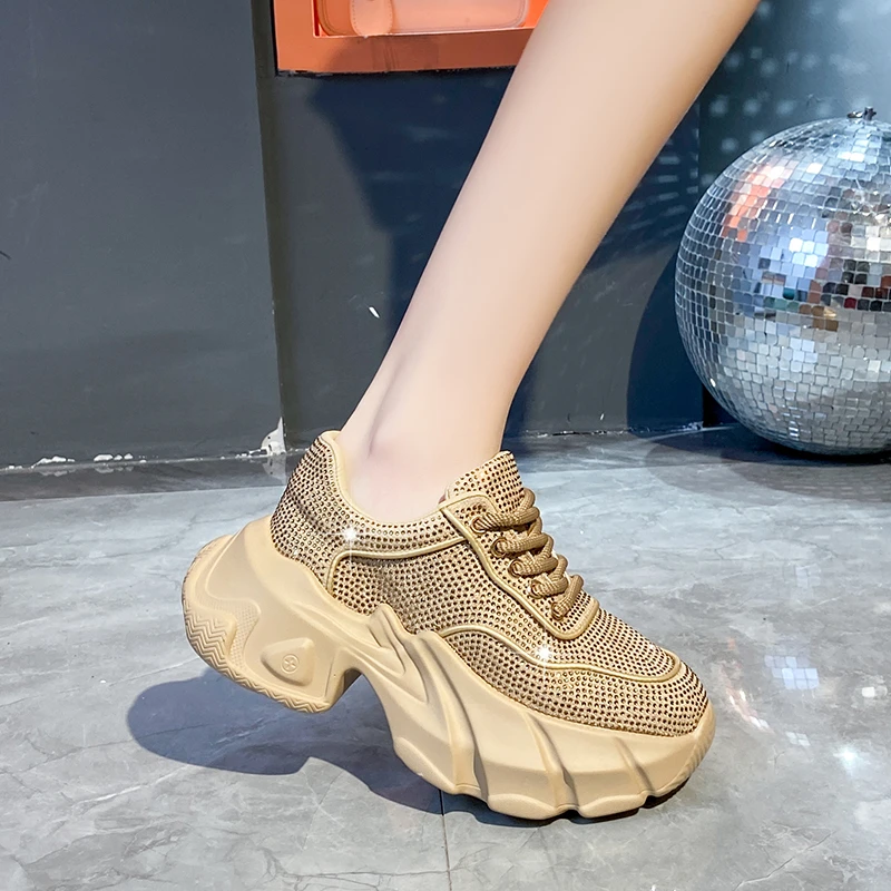 High Appearance Level Thick Bottom Net Full of Drill Hollow Fashion All Comfortable Non-slip Breathable Sports Women's Shoes