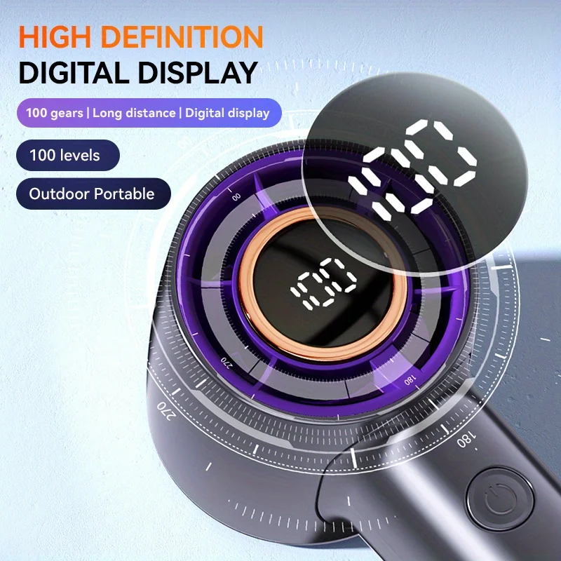 100-Speed High-Speed Handheld Fan, 2400mAh Rechargeable 2in1 USB Fan w/ LED Display, Quiet Powerful for Travel Camping Hiking