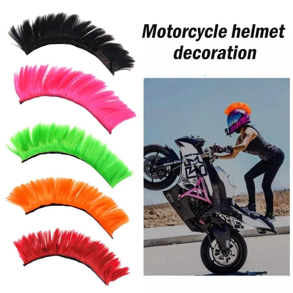 Fashion Universal Mohawk Wig Hair Reusable Cool Hair Sticker Creative Synthetic Hawks Motor Helmet Decor