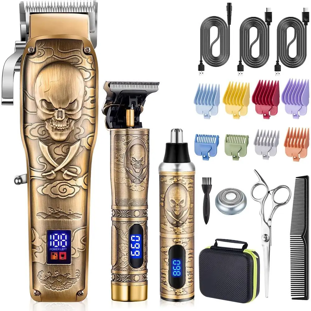 Men's Hair Trimmer and Cordless Nose Hair Trimmer Set with Rechargeable Battery
