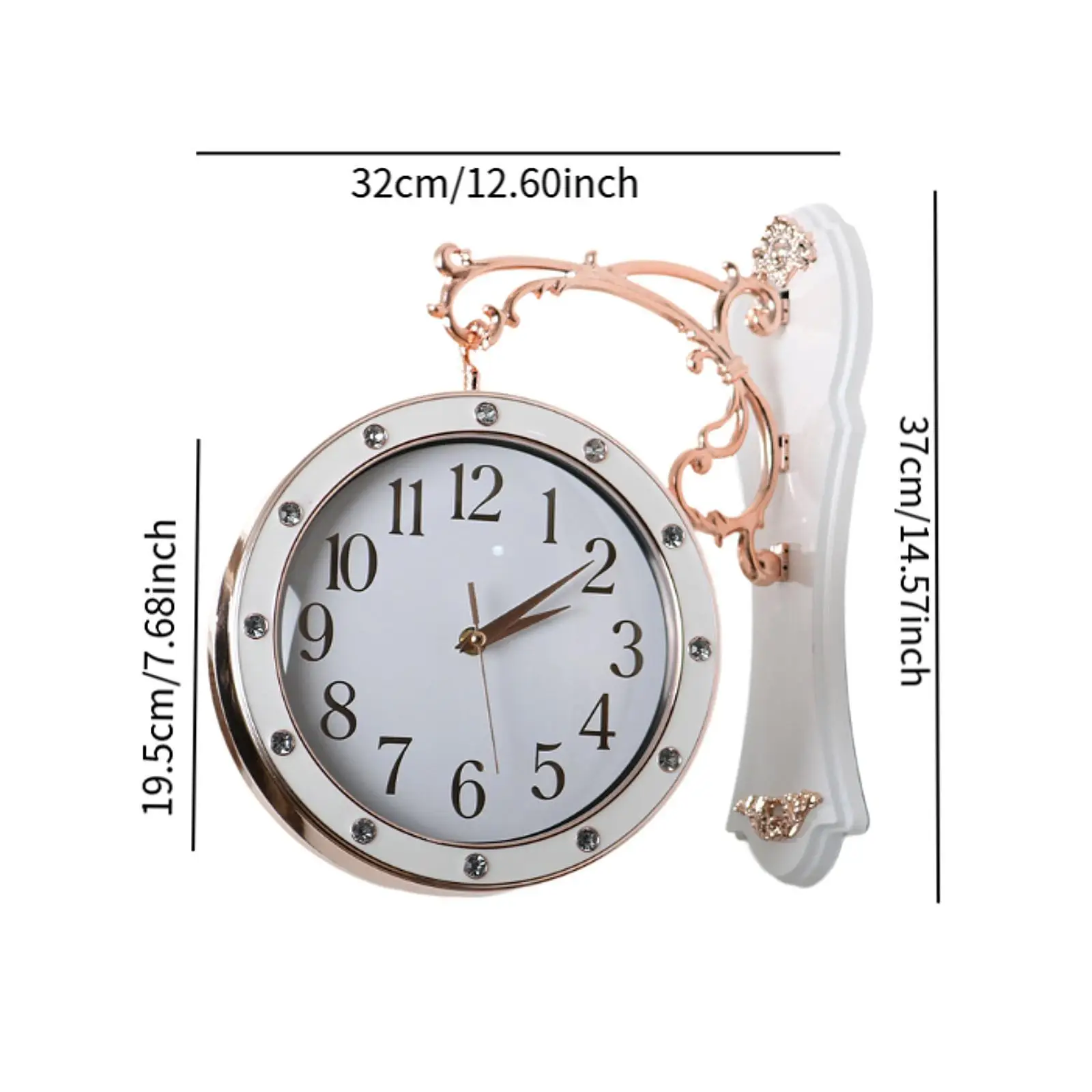 Double Sided Wall Mounted Clock Vintage Design 360 Degree Rotate Non Ticking Round Station Clock for Lobby Living Room Garden