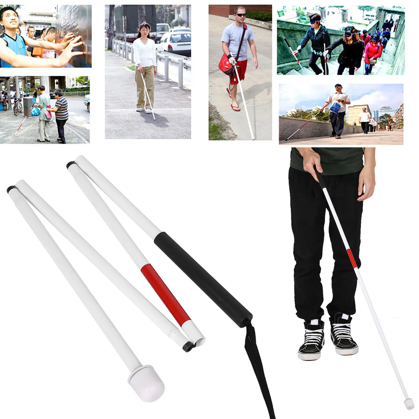 1pcs 127cm 4-Sections Aluminum Alloy Folding Cane Walking Stick with Rolling Tip For The Blind Guide Stick Guide Rod