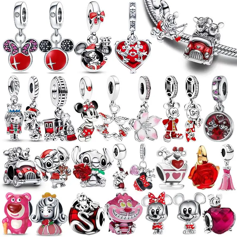 

Серебро 925 пробы Disney, новинка 2026 года, подвеска-подвеска с Микки и Минни, подходит для ожерелья, оригинальный браслет, сделай сам, фестиваль, женский подарок на вечеринку