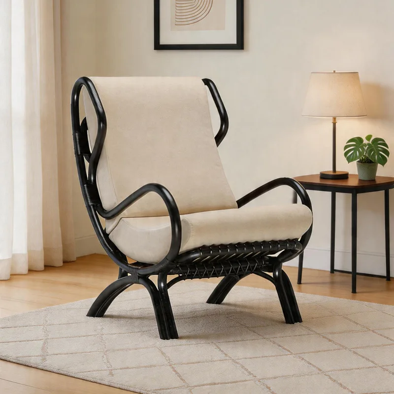 Single sofa reclining and sleeping living room household real vine hand-woven homestay lazy rattan chair