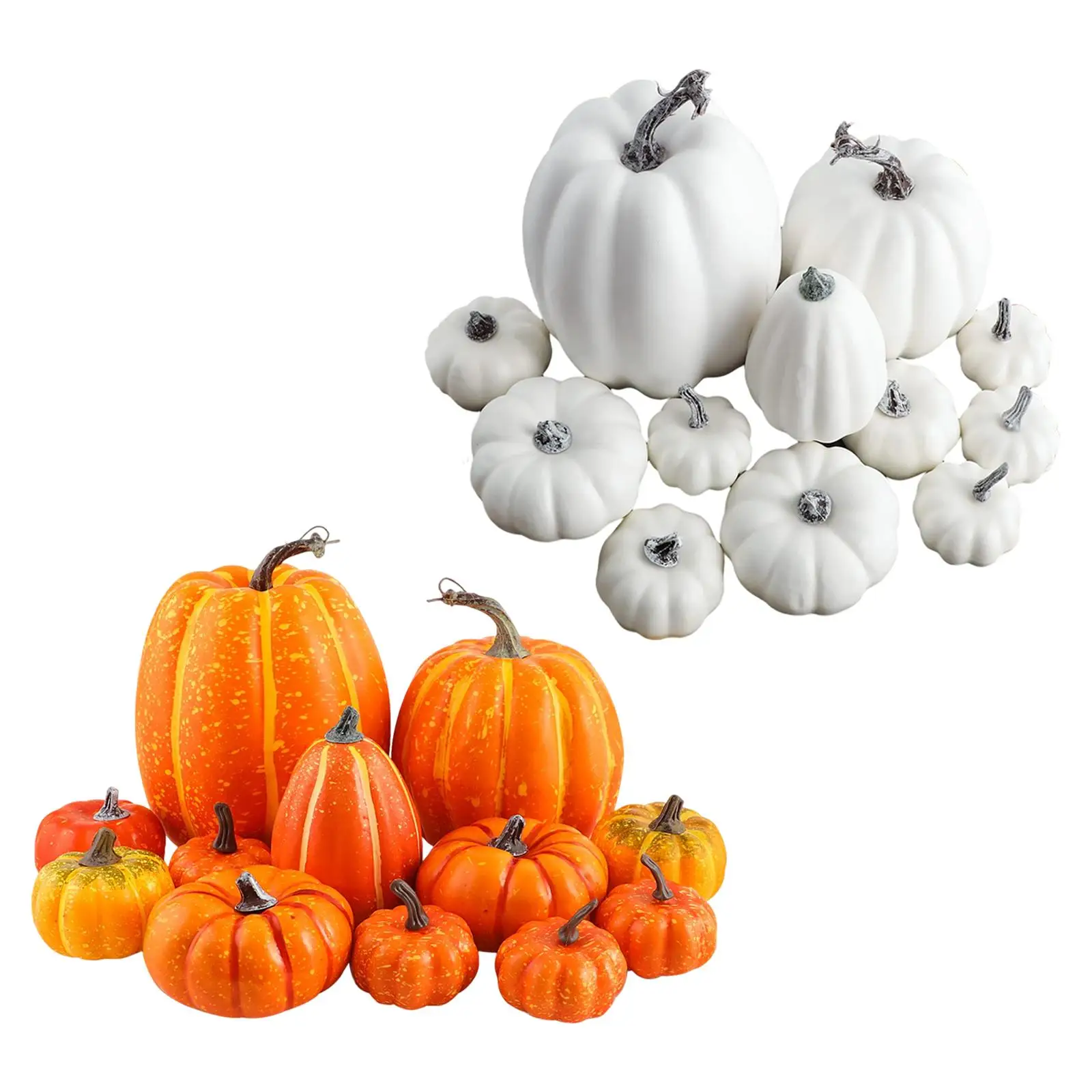 12x Artificial Pumpkins Set Large Decoration for Autumn Halloween Fall Holiday
