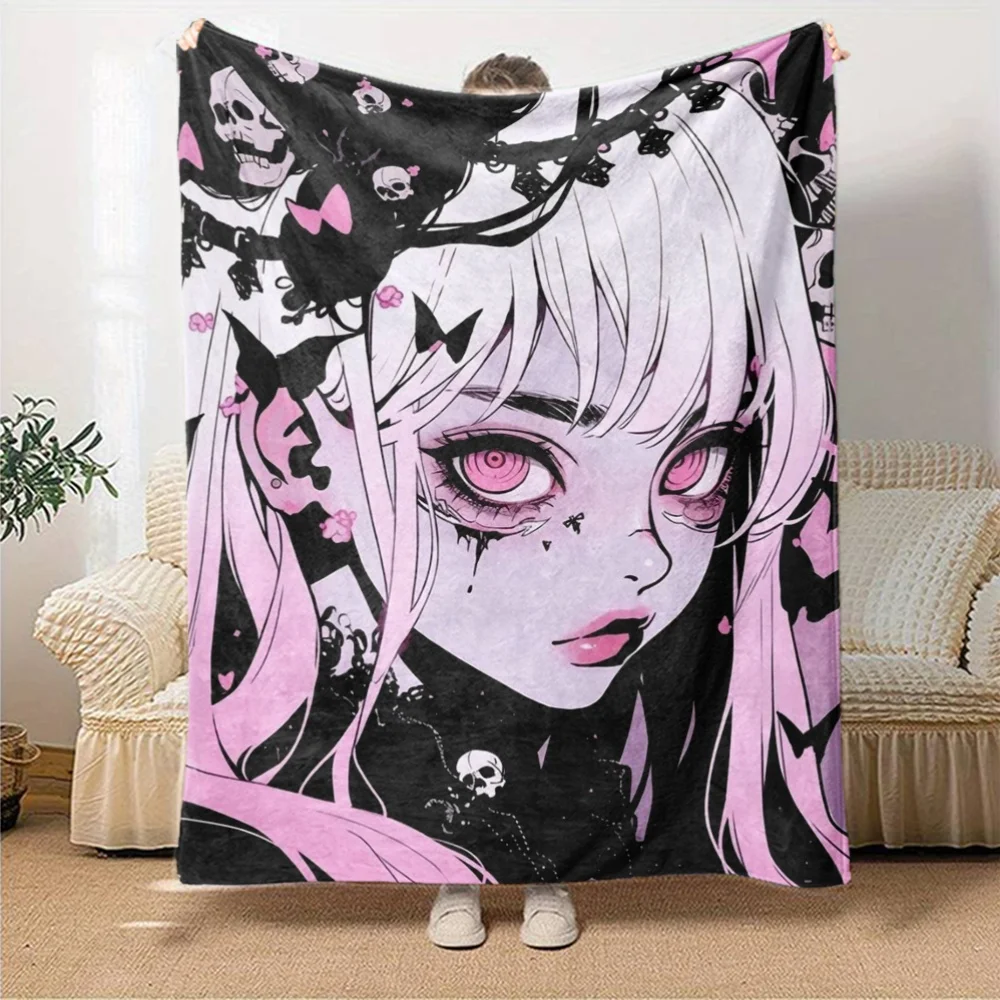 A Plush Blanket Featuring Anime And Black Cats, Soft And Comfortable for All Seasons, Suitable for Bedrooms, Beds, Sofas, And Na
