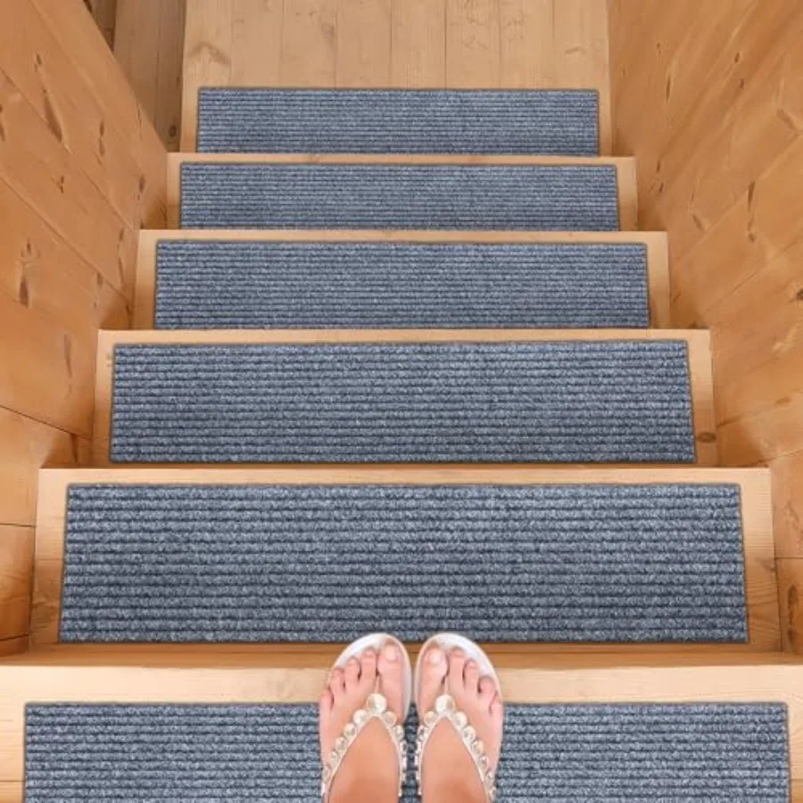 

Нескользящие накладки на ступени для деревянных лестниц, комплект из 14 штук, низкопрофильные скребковые коврики с резиновой основой, защита для внутренних лестниц