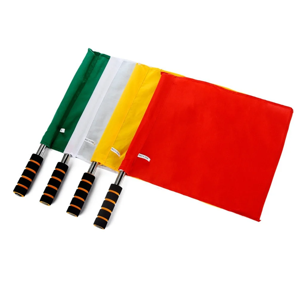 

4pcs Referee Flags Stainless Steel Pole Lightweight Nonslip Handle High Visibility Solid Color For Sports Training Football