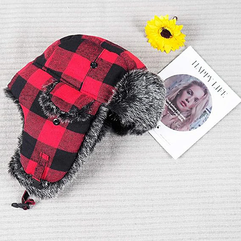 Lumberjack Plaid Aviator Trapper Hat Trooper Ear Flaps Ushanka Eskimo Cold