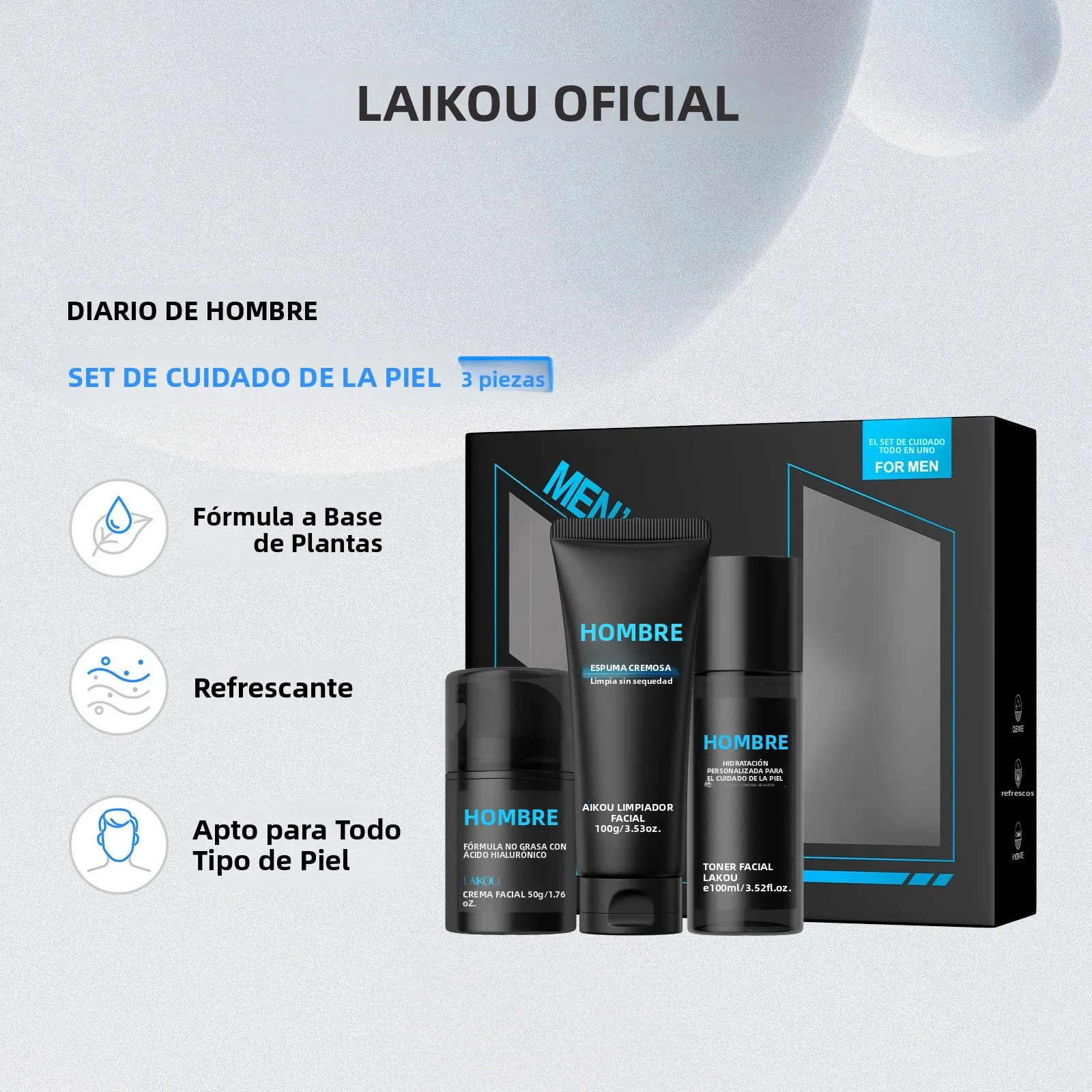 Juego de aseo 3 en 1 para hombre, crema de tóner limpiadora, hidratante, refrescante, Control de aceite, combinación diaria de cuidado de la piel para el cuidado facial