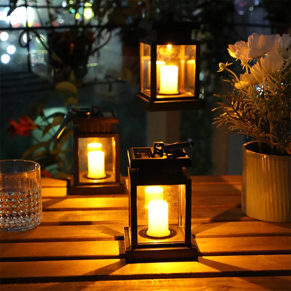 

Candle Bright Pathway Decoration Outdoor Palace Light Solar Lamp Waterproof Yard Garden LED Retro Flickering Hanging Lantern