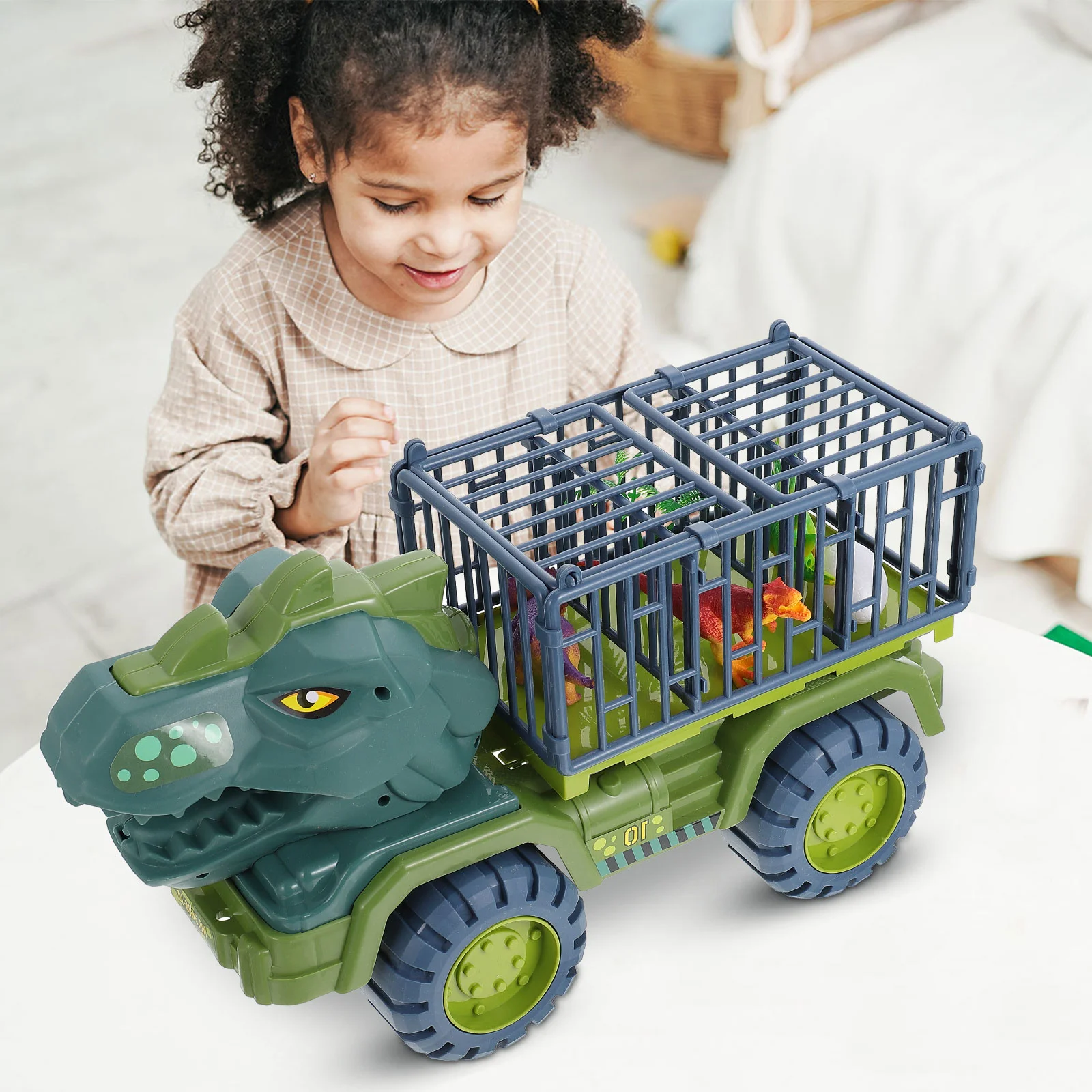 Guindaste carro dinossauro puxar para trás brinquedos infantis correndo 38x21cm caminhão de desenho animado de inércia de plástico