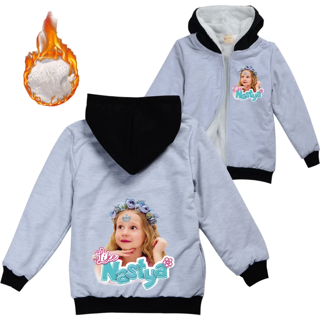 Russia Like Nastya Clothes Kids Winter Coats Baby Girls Outerwear Kid Hoodies Cardigan Zipper Jacket Children\'s Thicken Sweater