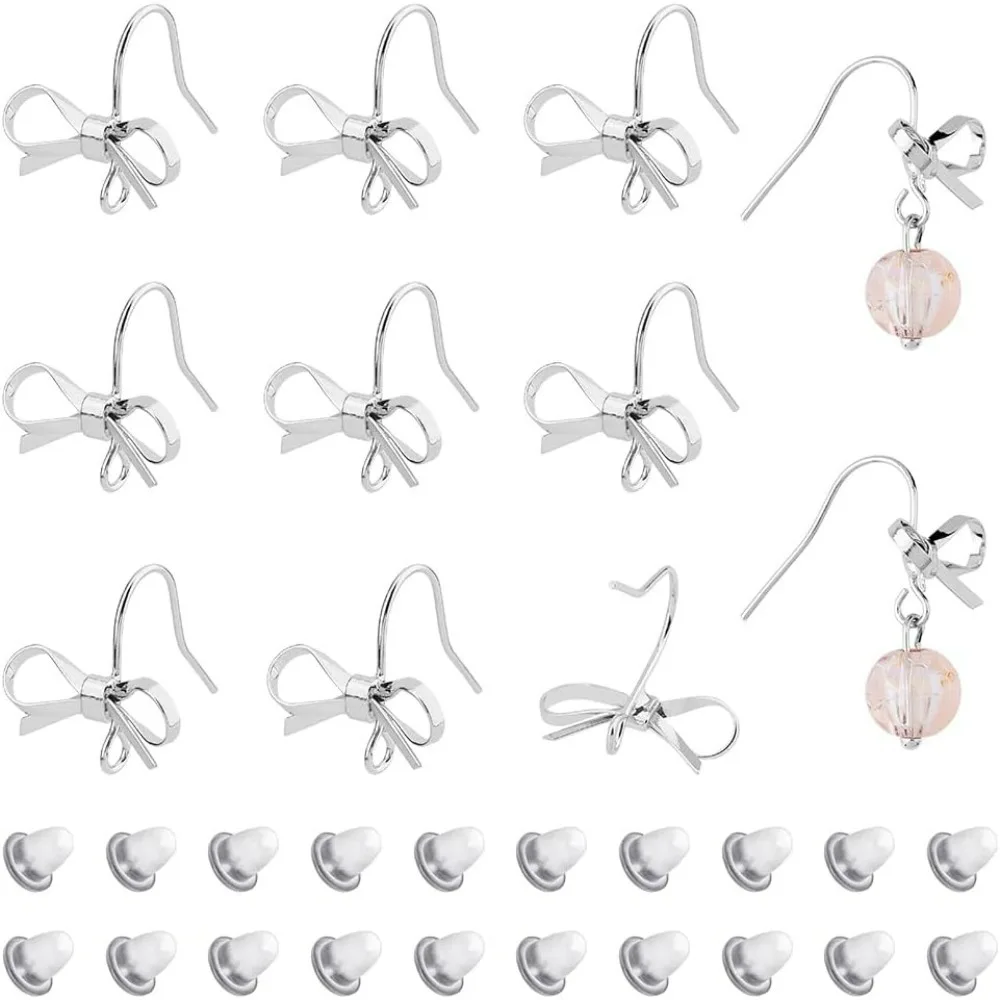 

24Pcs Bowknot Stud Earrings Brass Stud Earring Findings with Loop Bow Dangle Earrings with 40Pcs Plastic Ear Nuts