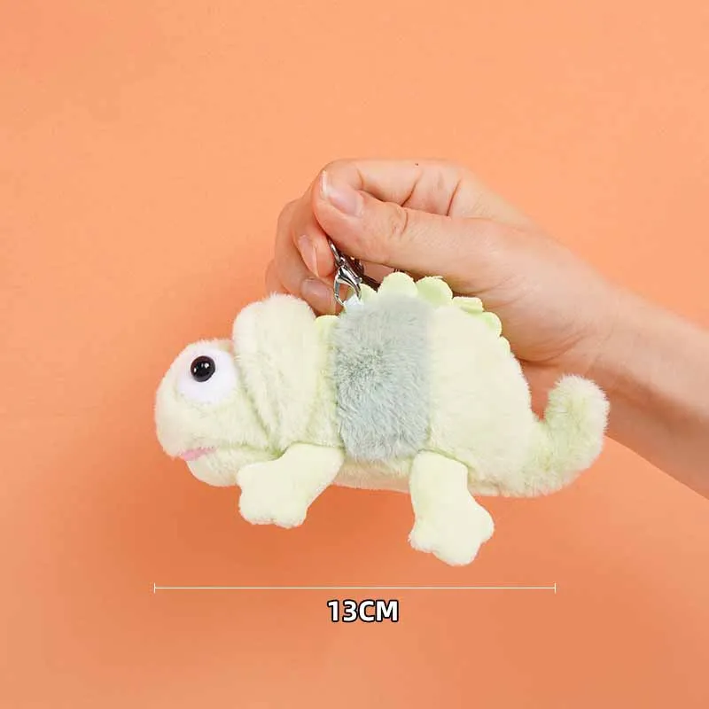 Simulação Chameleon Plush Doll Chaveiro, pingente bonito, desenhos animados criativos, mochila pendurada, presentes de aniversário, 13cm