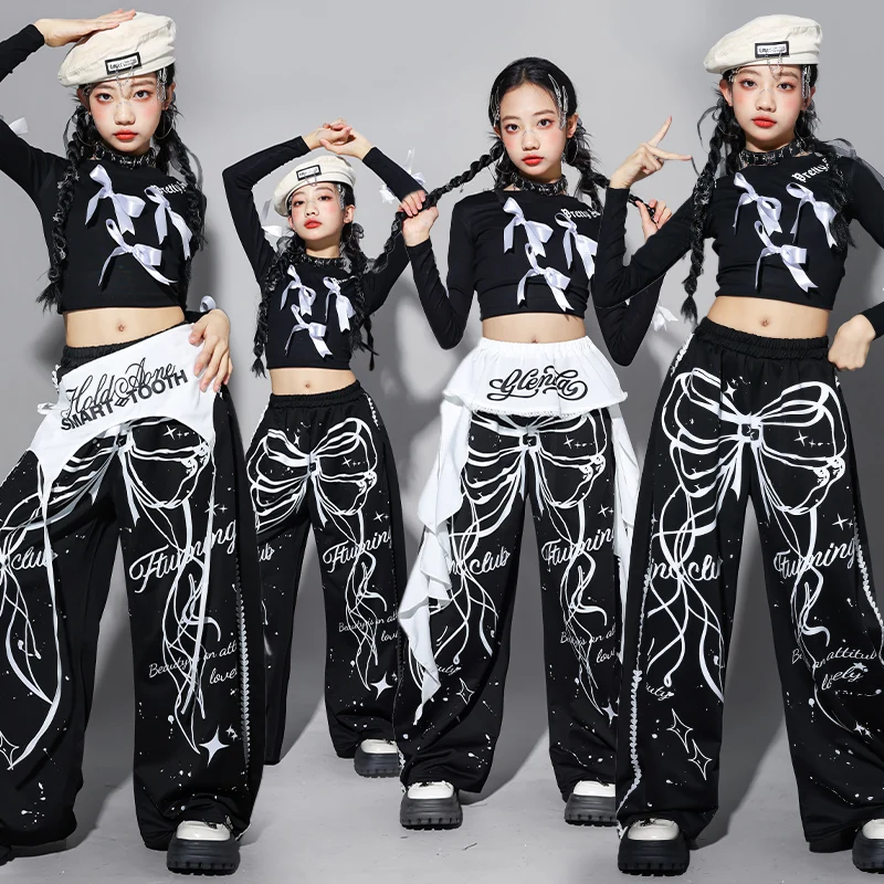 ملابس رقص الجاز السوداء Kpop ملابس الأداء السوداء سراويل الهيب هوب المحاصيل ملابس الرقص الحضرية ملابس أطفال عصرية ملابس الشارع 3118