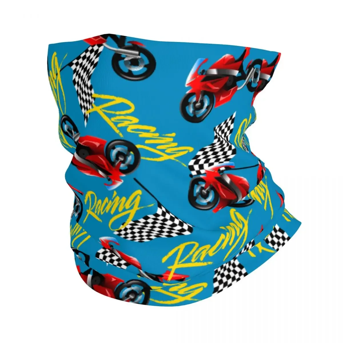 Red Motorcycle Racing With Checkered Flag Bandana Neck Gaiter  Car Balaclavas Face Mask Scarf Headband Riding Windproof