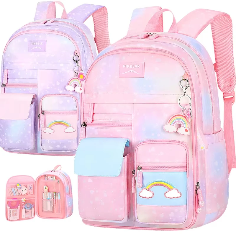 GC 2026 Cute Women Backpack Waterproof Multi-Pocket Nylon School Backpack for Student Female Girls Kawaii Laptop Bookbag Purple
