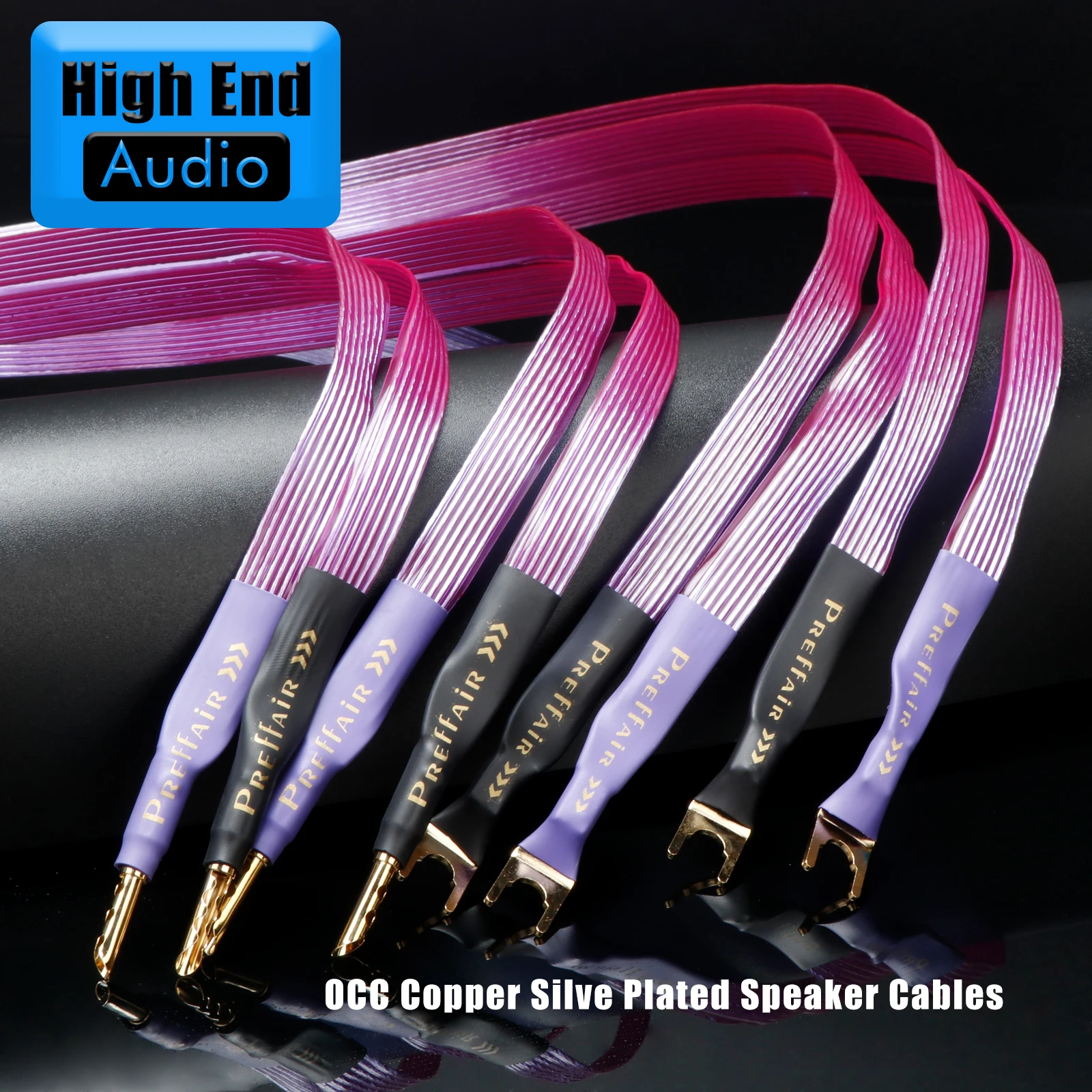 HiFi OCC Speaker Cable Purple Phoenix flat Belt structure Cable Banana Y Plugs Cable for Speaker Amplifier High fidelity sound