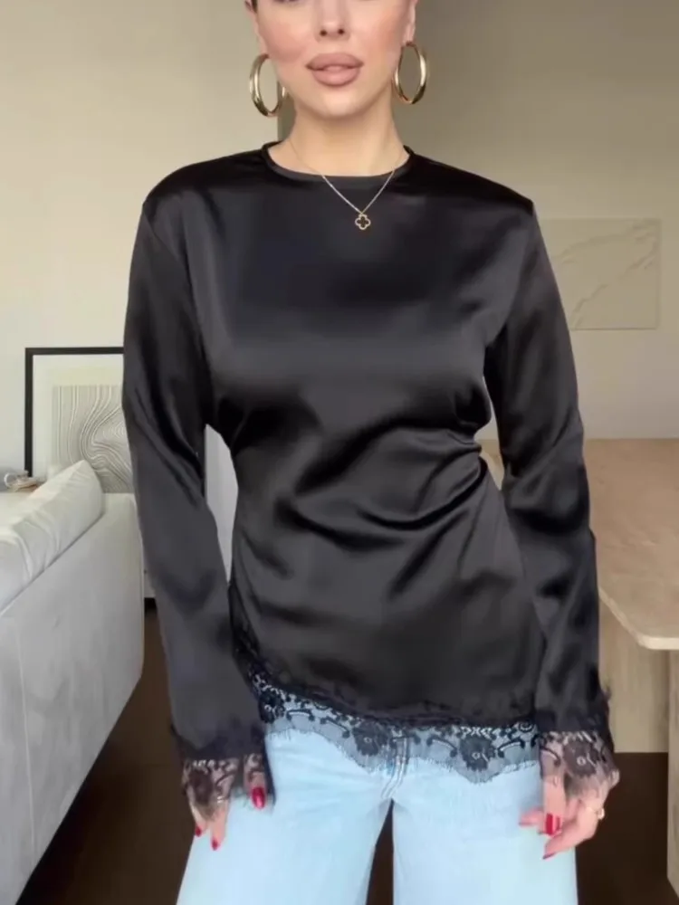 Spring Elegant White T-shirt Tee Shirt Femme Women's New Style O Neck Slim Waist Tie Elegant Long Sleeve Top Women's T-Shirt