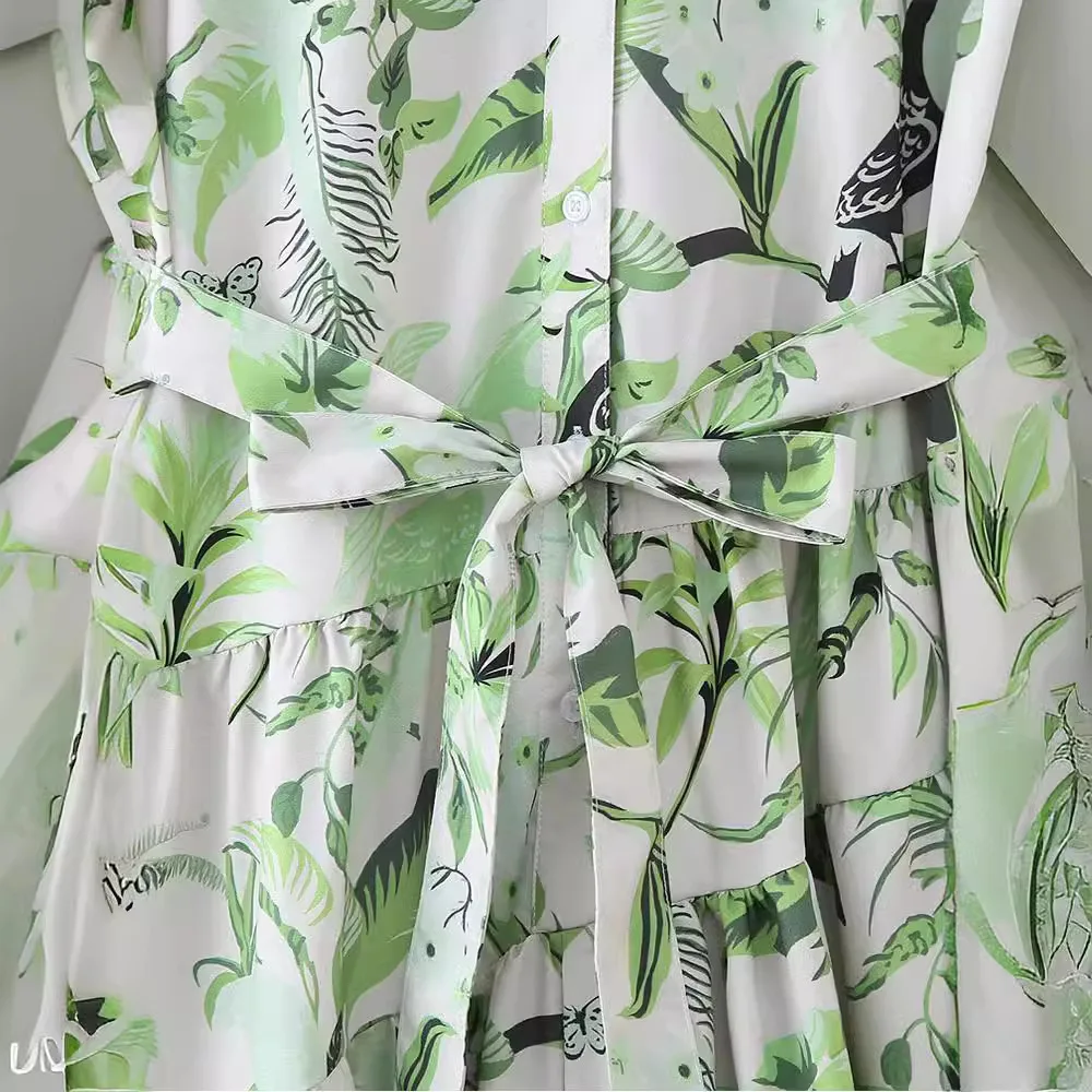 Vestido camisero estampado para mujer, vestido largo plisado, vestidos Midi de manga corta para mujer, ropa de calle con cuello, vestido de mujer