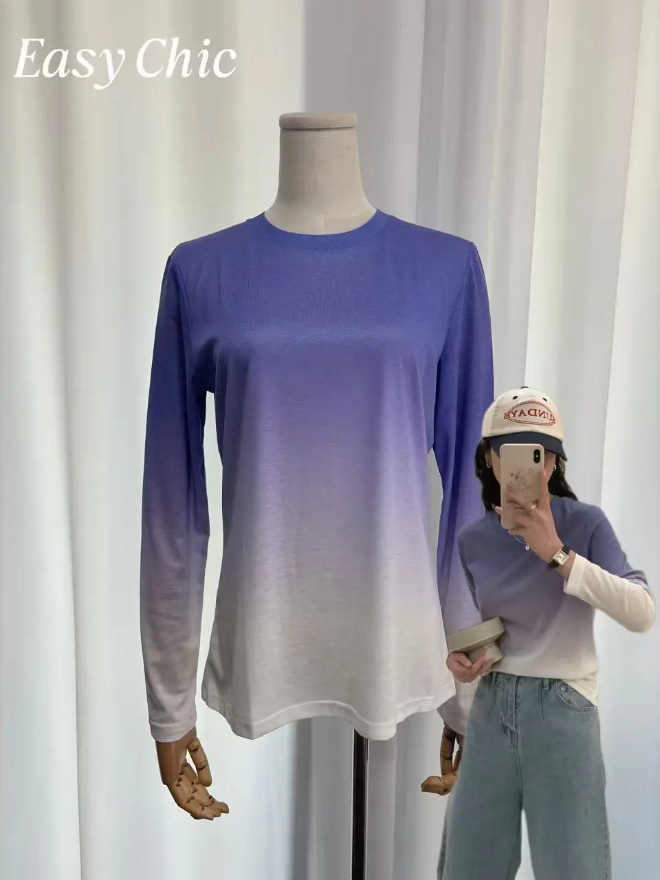 

Early Autumn Gradient Knit Top for Women, Water Soluble Silk Wool Round Neck Korean Style Basic Top, Slim Fit & Versatile Fash