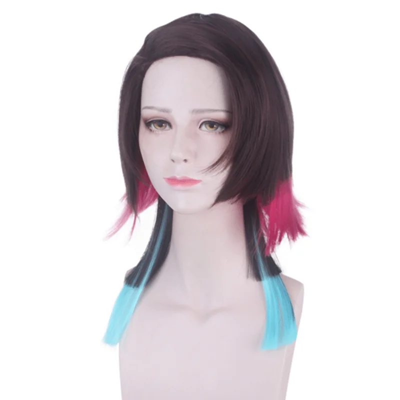 Anime Demon Slayer Enmu Gradient Synthetic Short Wave Costume Wig Halloween Cosplay Men Women Heat Resistant Synthetic Hair Wigs