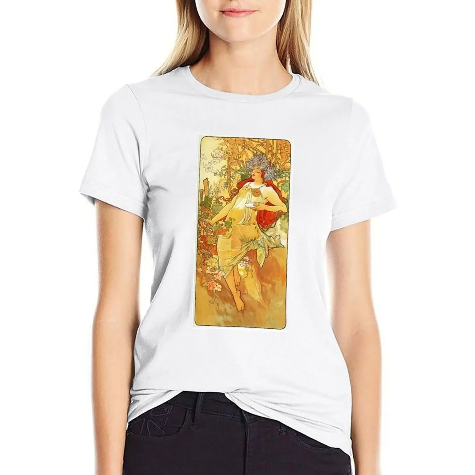 HD. Spring, by Alphonse Mucha (1896) High Definition T-shirt aesthetic clothes vintage clothes t shirts for Women loose fit