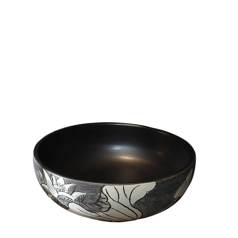 

Настольная раковина с гравировкой в стиле ретро, керамическая раковина, старинная раковина, круглая бытовая раковина