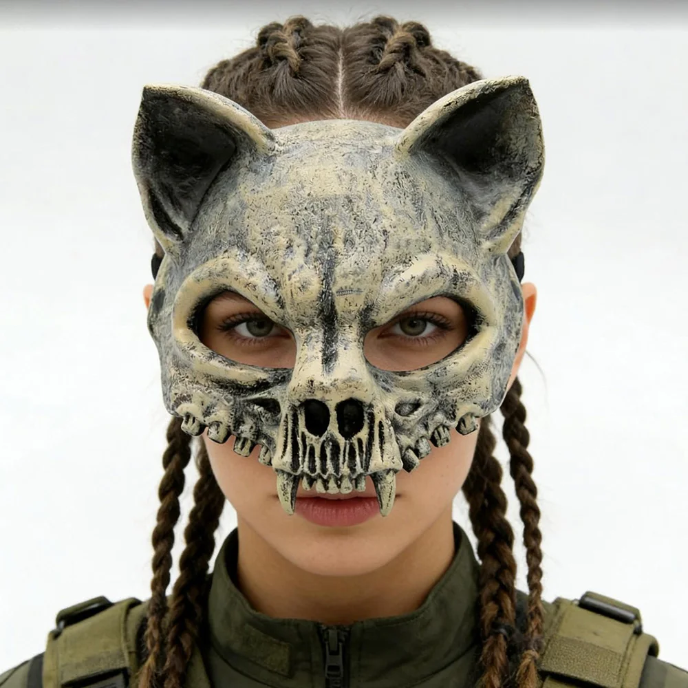 

Animal Cat Skull Mask Cosplay Vintage Beast Skeleton Pu Masks Halloween Carnival Dress Up Purim Party Costume Props