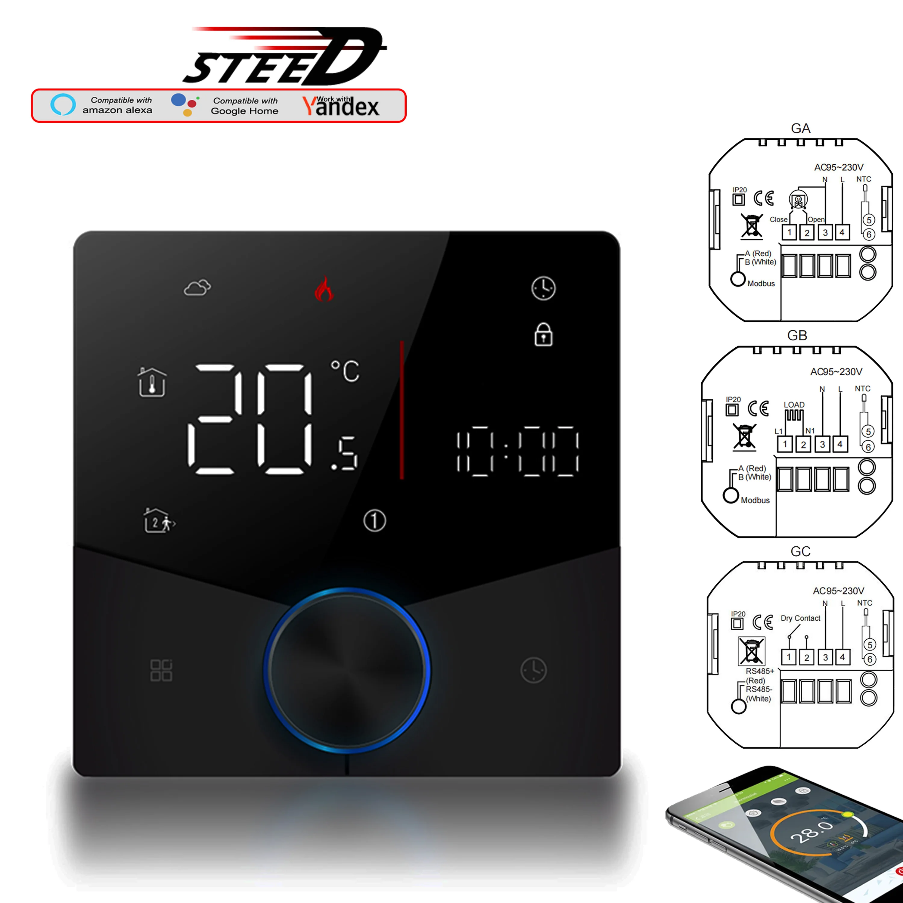 WIFI Floor Radiation Heating Thermostat with Knob/Button Adjust Control Temperature Valve/Boiler/Electric Switch 24V 220V