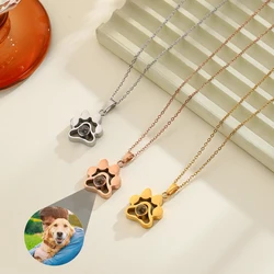Custom Pet Photo Projection Necklace Personalized Dog Paw Pendant Custom Picture Stainless Steel Necklace Memorial Gift Jewelry