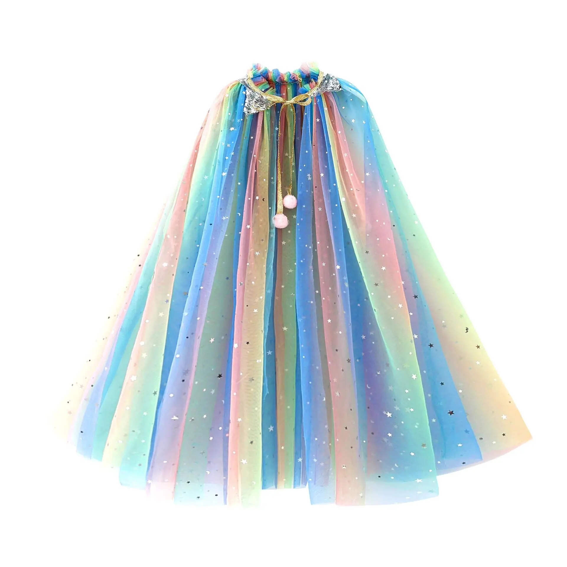 Little Girls Sequins Tulle Cape Children Princess Party Dress Up Cloaks Summer Thin Blue Pink White Halloween Birthday Costumes