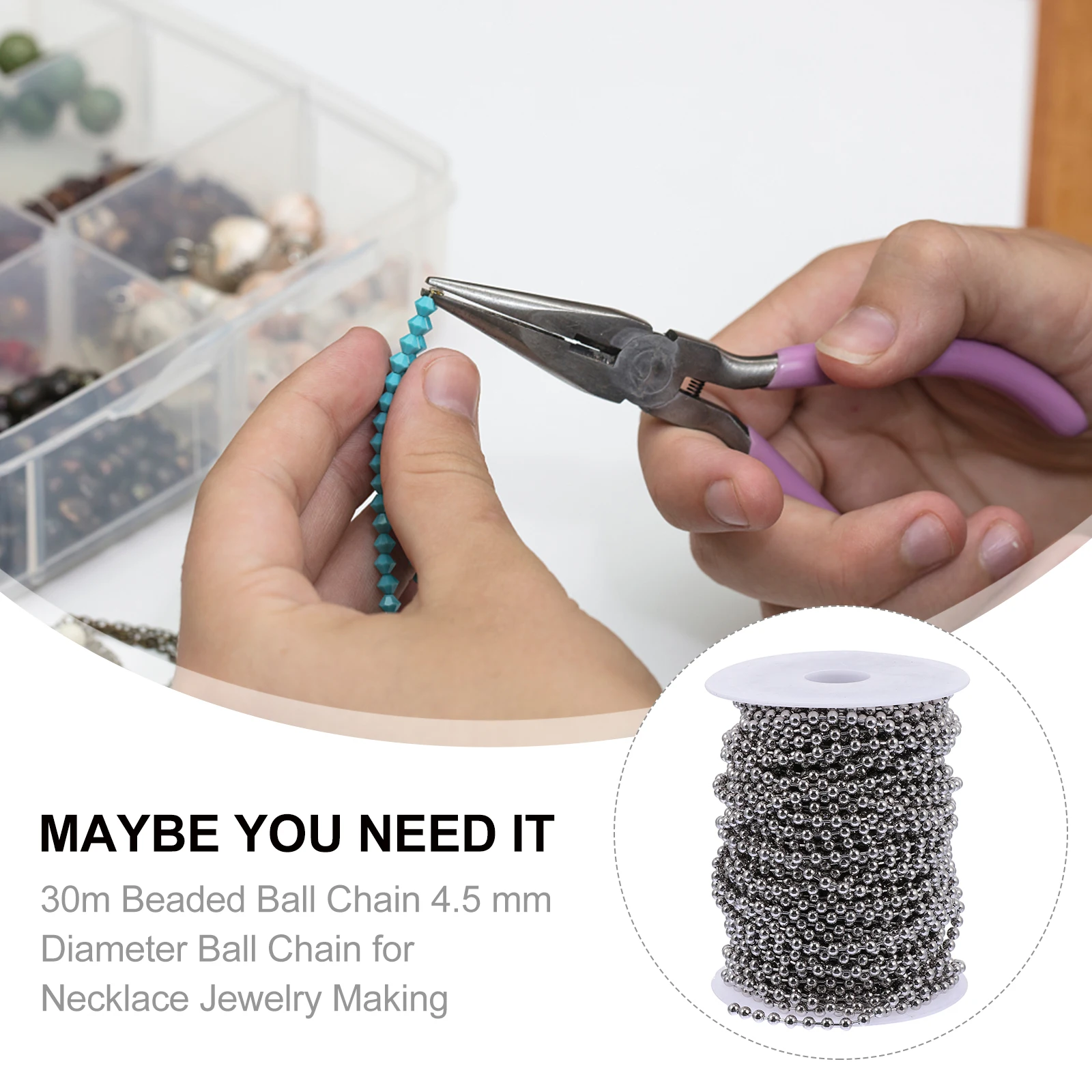 

4.5Mm Stainless Steel Beaded Roller Durable Cuttable Pull Chain Extension For Roller Blinds Ceiling Lights Pendant Necklaces