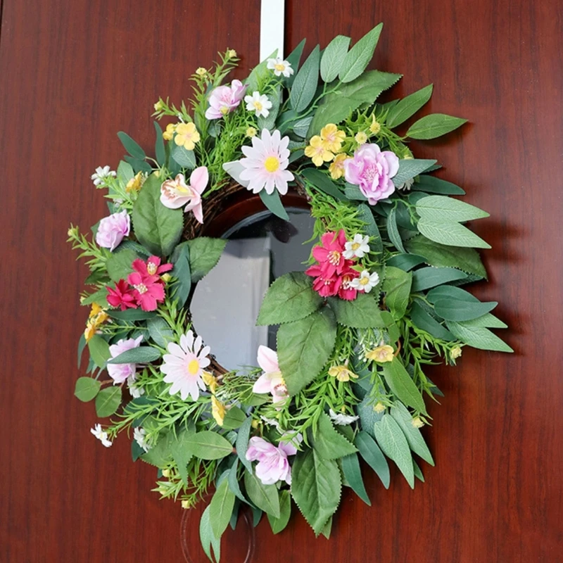 

AXYC 19’’ Flower Vine Wreath Welcome Door Decors Wreath Wedding Decorative Artificial Flower Wreath for Front Door Garden