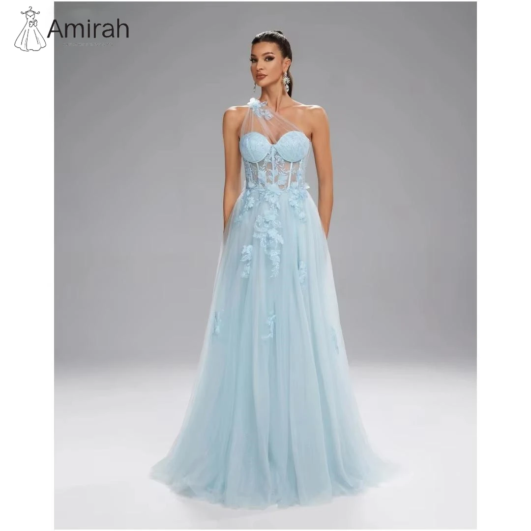 

Amirah Lace Flowers Women's Prom Dress 2025 Custom Made Evening Dresses Luxury 2025 A-line Tulle Off-shoulder Elegant Gowns Long