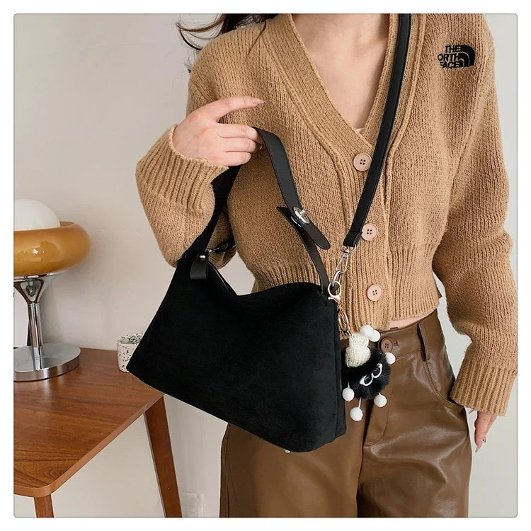 Deer Skin Material 2024 High Quality Shoulder Bag Zipper Solid Color Simple Fashion Handbag Soft Popular Commuting Crossbody Bag