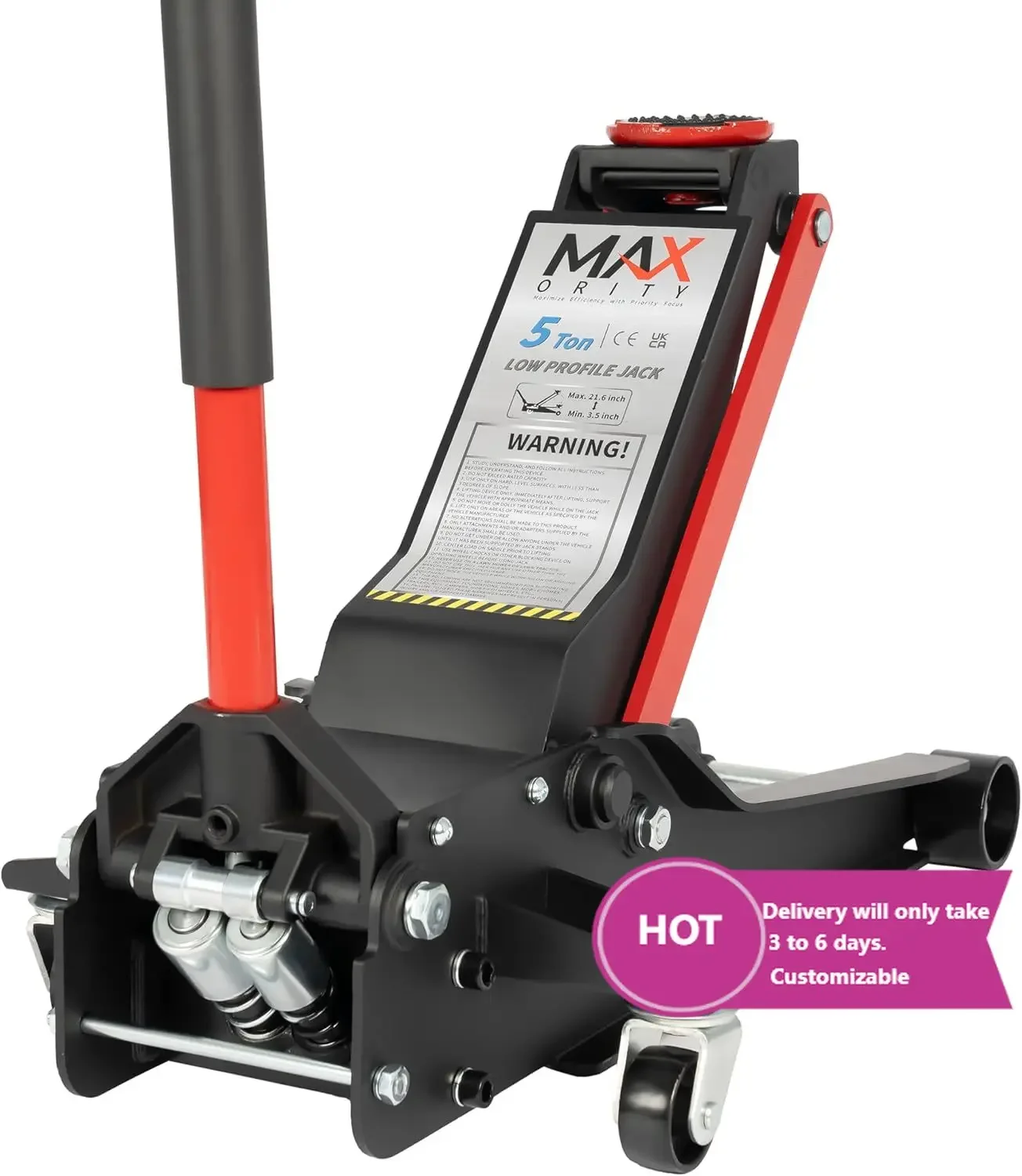 5-Ton (11000lbs) Low Profile Hydraulic Super Heavy-Duty Steel Floor Jack with Dual Pistons Quick Lift Pump